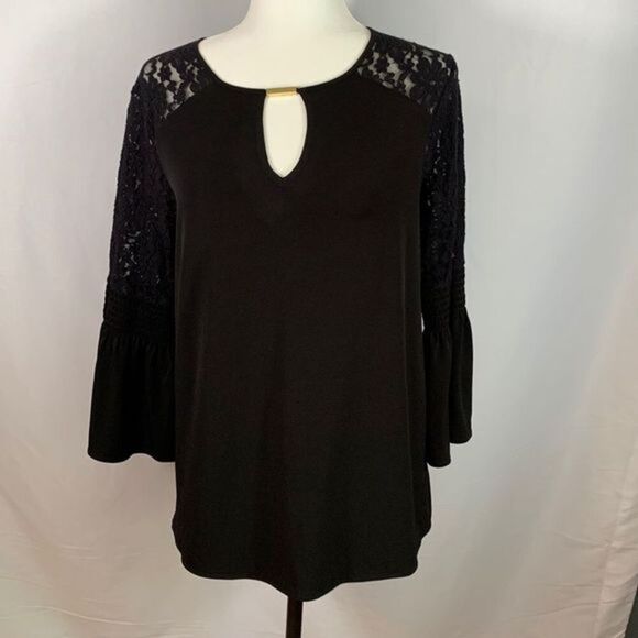 MICHAEL Michael Kors Black Lace Bell Sleeve Dressy Top Shirt - Picture 1 of 8